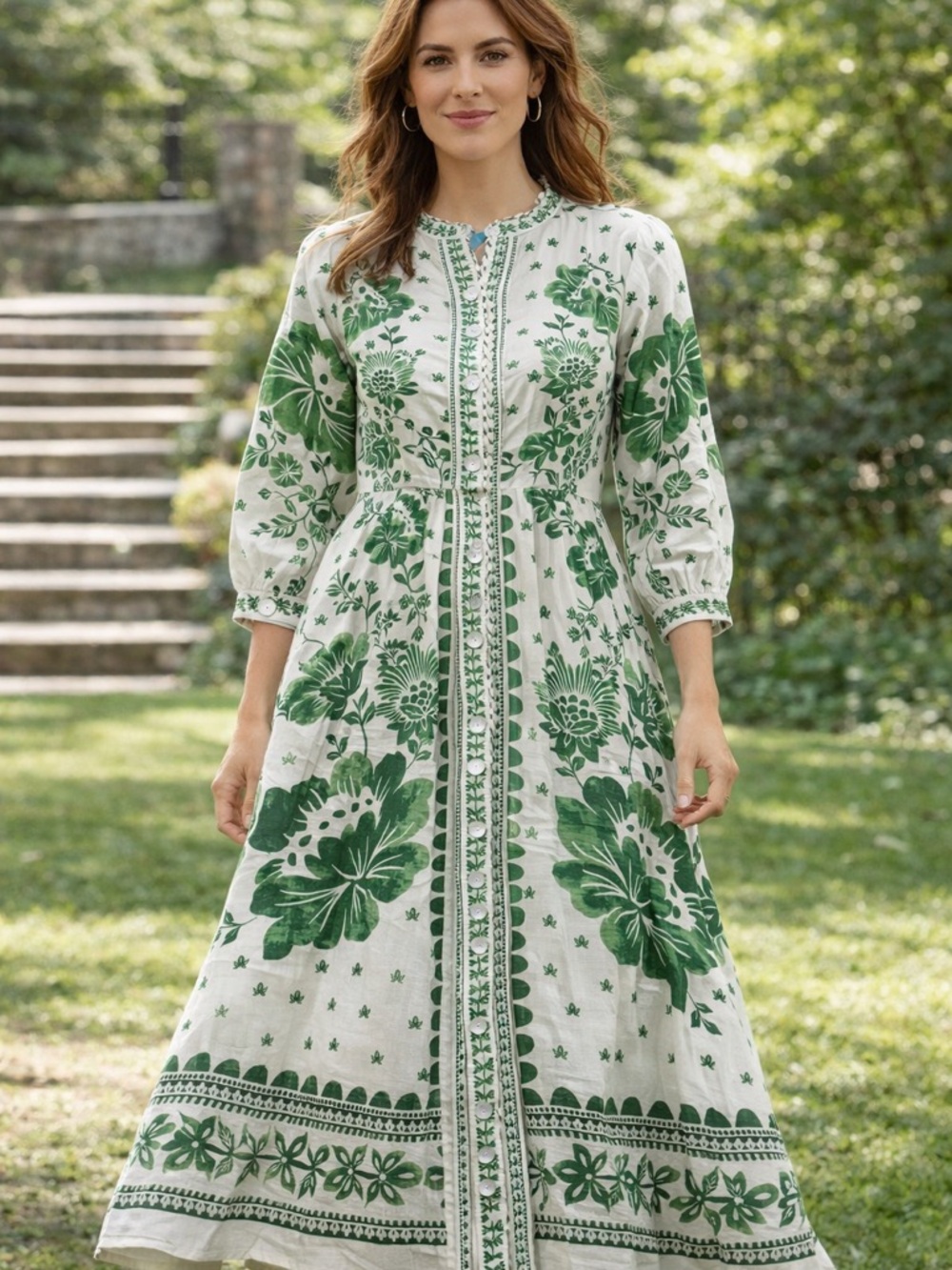 Magascghoni 100% Linen Lined Green White Dress M New with Tags